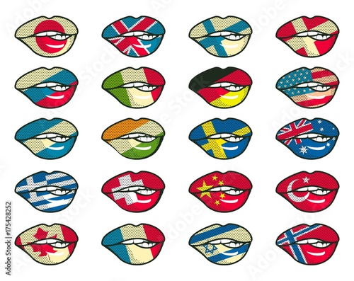 set lips with national flag