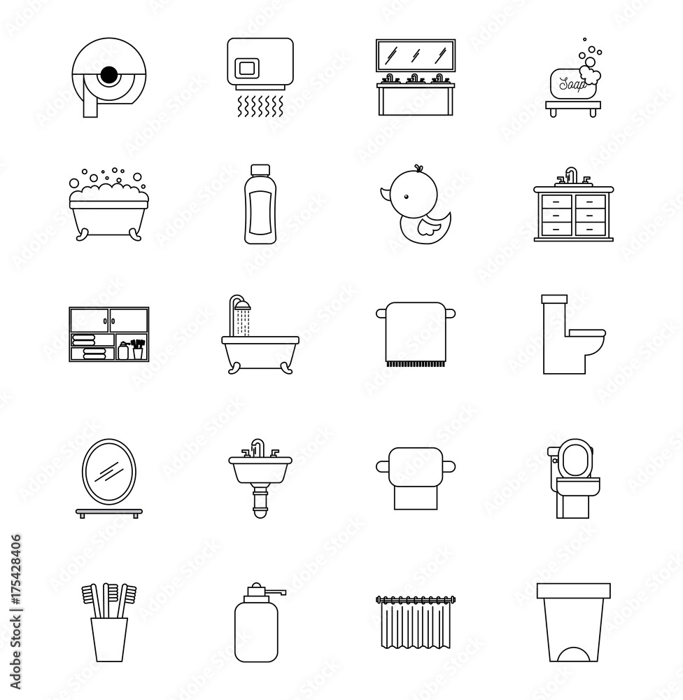 bathroom set of icons equipment elements concept bathroom set of icons equipment elements concept
