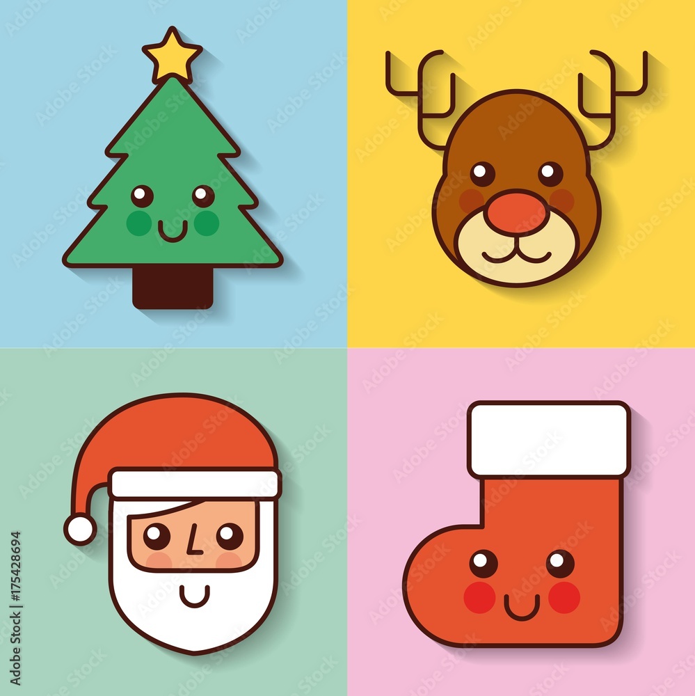 Fototapeta premium collection icons merry christmas celebration decoration