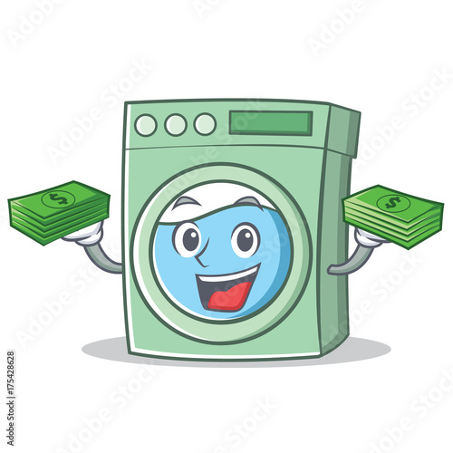 With money washing machine character cartoon