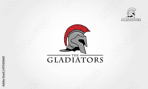 The Gladiators Vector Logo Illustration. It's a Roman soldier or spartan, or gladiator helmet logo, this logo try to symbolize a strength, power, and concept of heroic.