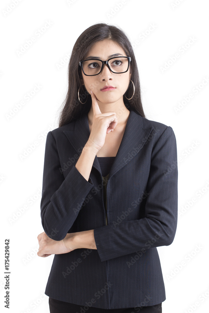 Asian Business Woman confused with hands up, Woman with problem for work concept. isolated on white background. Asian Business Woman confused with hands up, Woman with problem for work concept. isolated on white background.