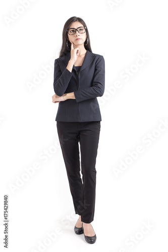 Asian Business Woman confused with hands up, Woman with problem for work concept. isolated on white background.