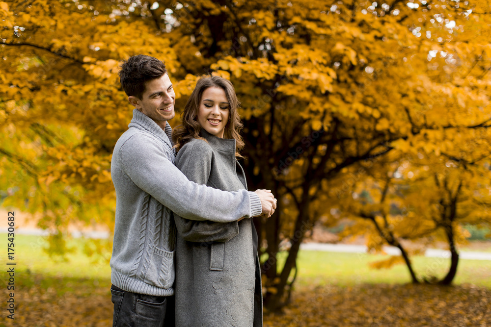 Lovely young couple in the autumn forest Lovely young couple in the autumn forest