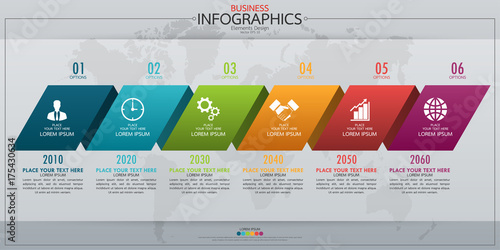 Infographic business horizontal timeline process chart template. Vector modern banner used for presentation and workflow layout diagram, web design. Abstract elements of graph options.
