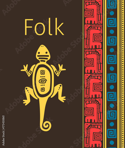 Cute folk design with lizard
