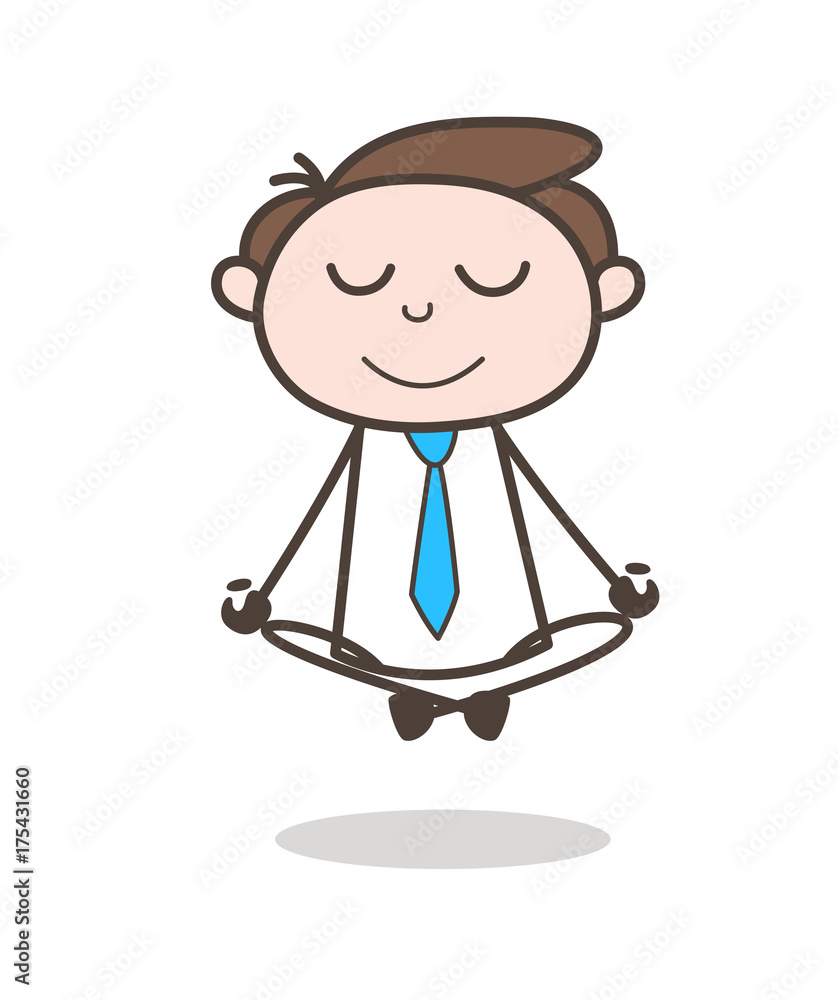 Calm Cartoon Businessman Doing Yoga Vector Fitness Concept Calm Cartoon Businessman Doing Yoga Vector Fitness Concept