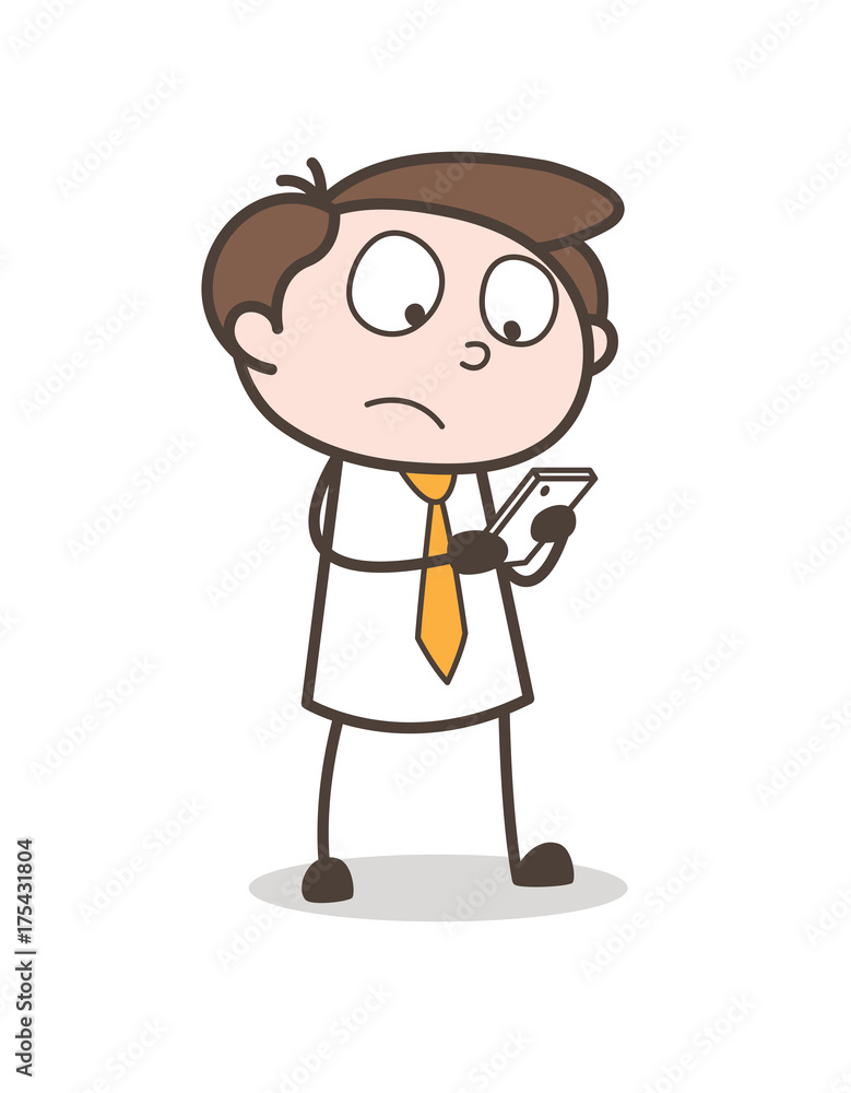 Cartoon Business Guy Chatting on Mobile Vector Illustration