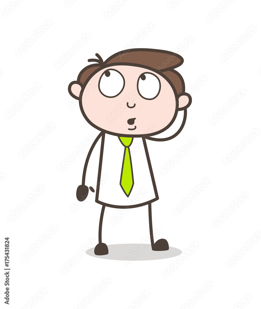Cartoon Young Executive Thinking Expression Vector Cartoon Young Executive Thinking Expression Vector
