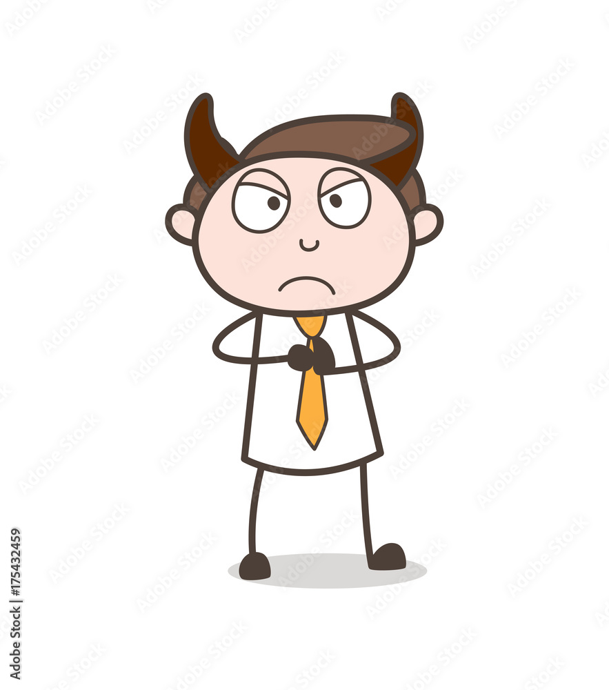 Angry Devil Cartoon Man with Horns Vector Illustration