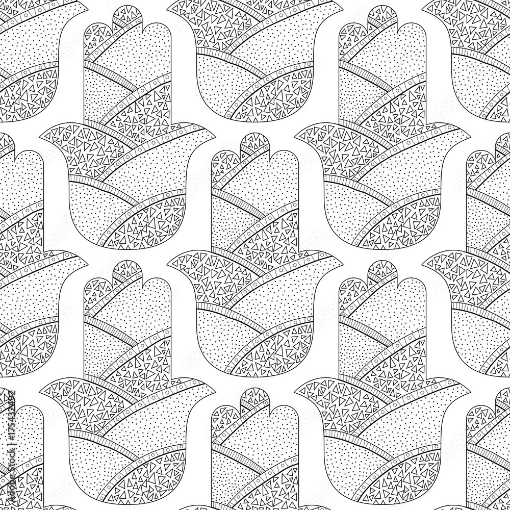 Hamsa hand. Black and white seamless pattern for coloring page ...