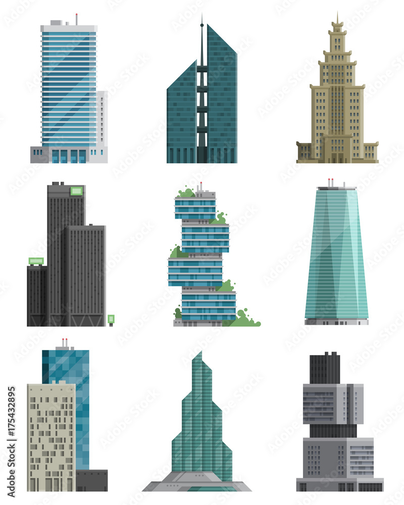 Skyscraper high building tower city architecture business center vector illustration