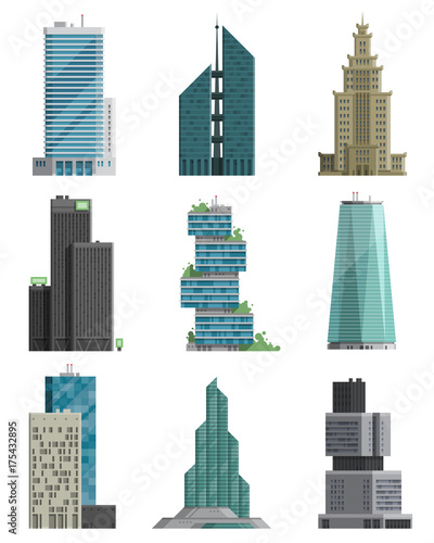 Skyscraper high building tower city architecture business center vector illustration