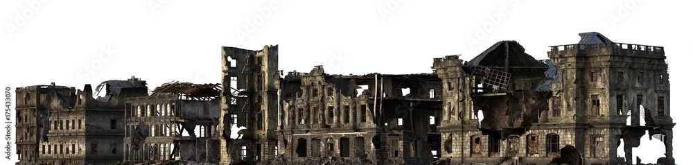 Ruined Buildings Isolated On White 3D Illustration Ruined Buildings Isolated On White 3D Illustration