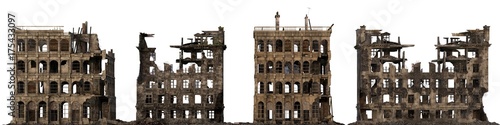 Foto Ruined Buildings Isolated On White 3D Illustration