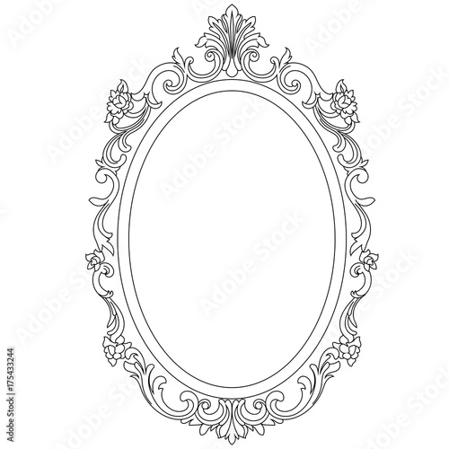 Vintage oval graphical frame in antique style. Vector.