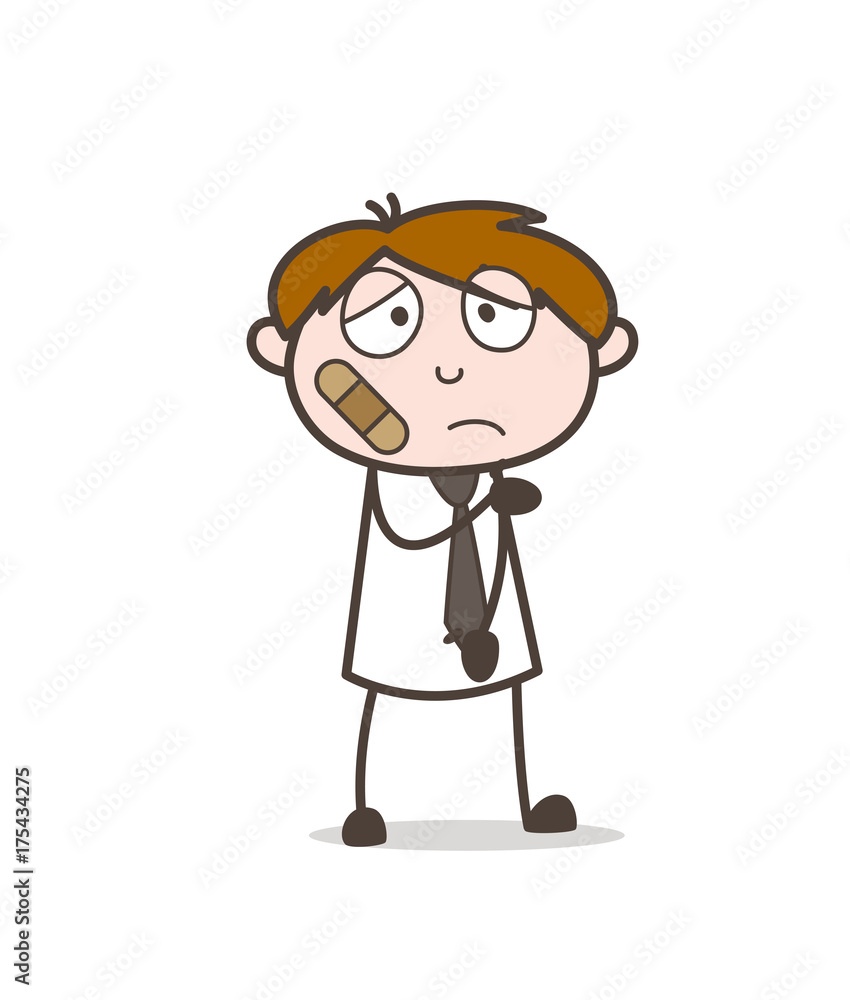 Injured Cartoon Boy with Bandage on Face Vector Injured Cartoon Boy with Bandage on Face Vector