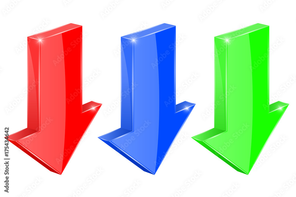 Downwards arrows. Colored 3d shiny icons Downwards arrows. Colored 3d shiny icons