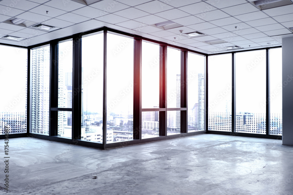 interior empty office room with white wallpaper without furniture in a