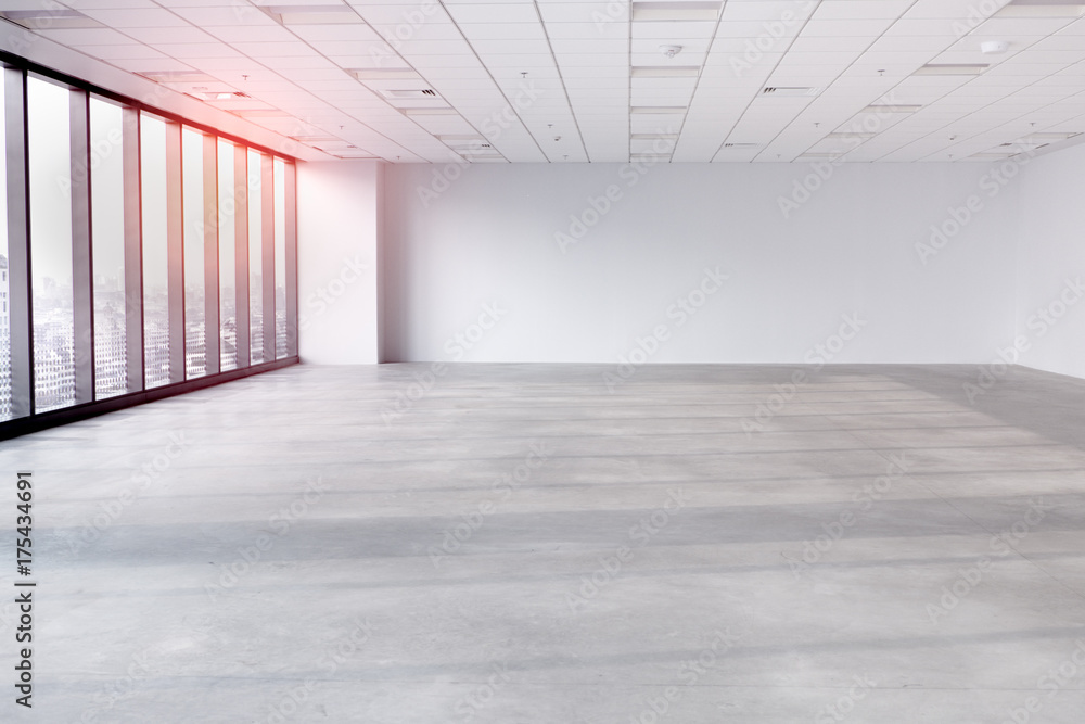 interior empty office room with white wallpaper without furniture in a