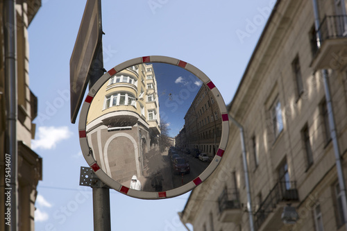Spherical survey mirror in the street in St. Petersburg