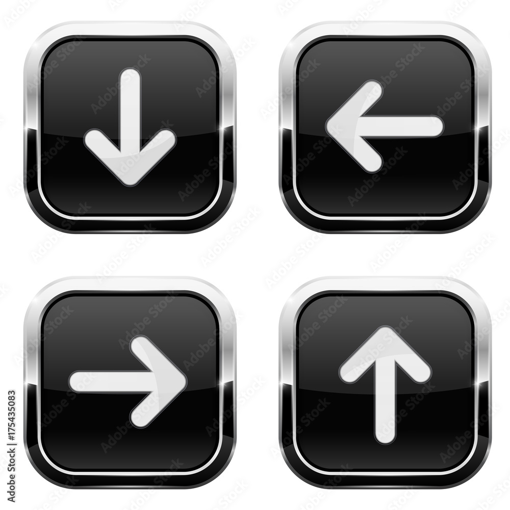Black square buttons with arrows and chrome frame Black square buttons with arrows and chrome frame