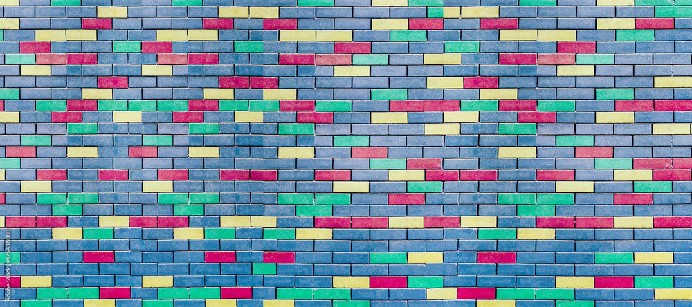 colorful brick wall interior light blue background panorama