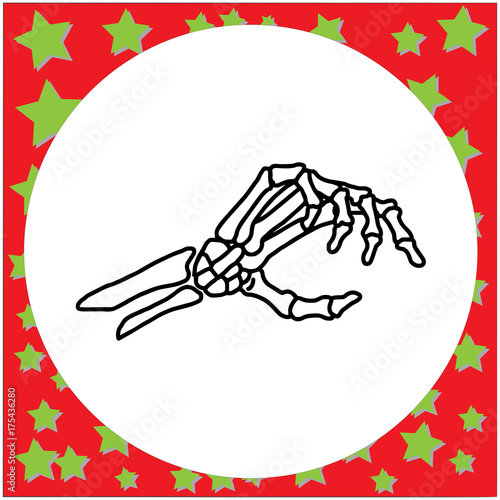 hand drawn skeleton hand holding invisible card vector illustration isolated on white background.