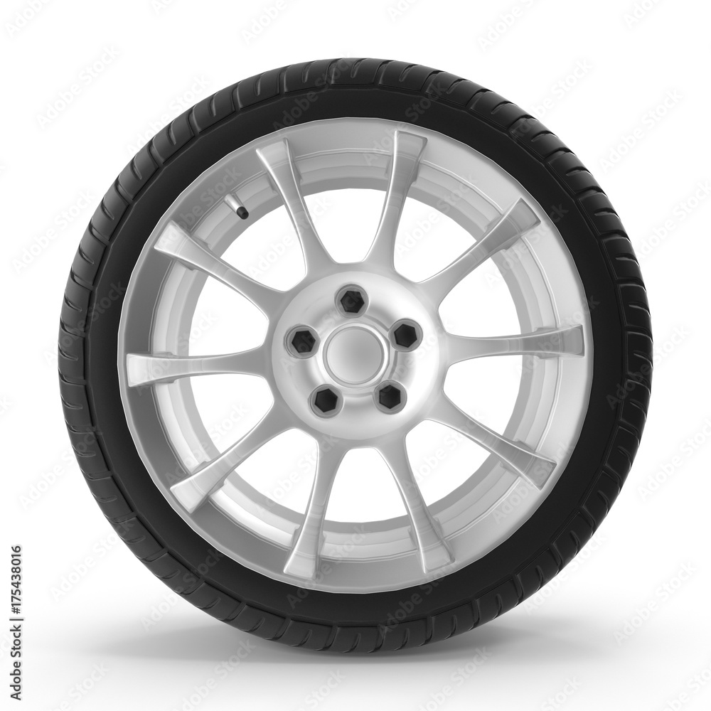 3D rendering of car wheel, isolated on white background 3D rendering of car wheel, isolated on white background
