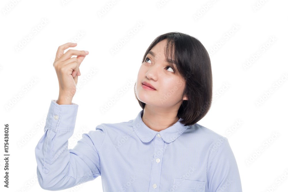 Beautiful asian businesswoman thinking portrait studio on white background Beautiful asian businesswoman thinking portrait studio on white background