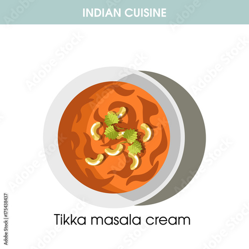 Indian cuisine Tikka masala cream traditional dish food vector icon restaurant menu