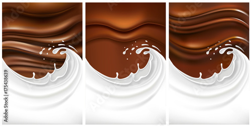 Mix of chocolate background with milk splash