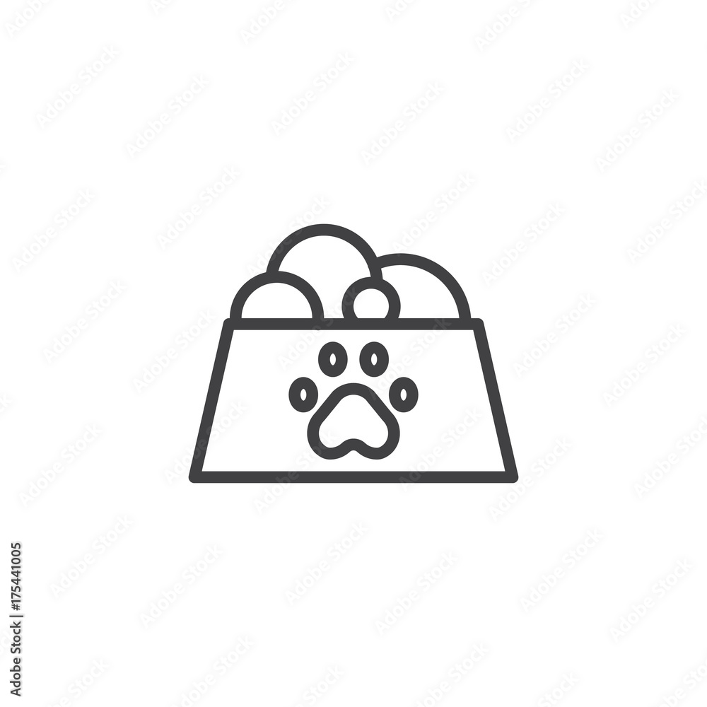 Pet food in bowl line icon, outline vector sign, linear style pictogram isolated on white. Symbol, logo illustration. Editable stroke Pet food in bowl line icon, outline vector sign, linear style pictogram isolated on white. Symbol, logo illustration. Editable stroke