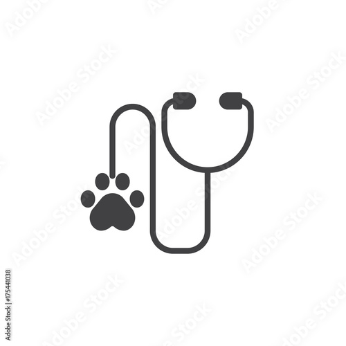 Stethoscope for animal diagnosis icon vector, filled flat sign, solid pictogram isolated on white. Veterinary Symbol, logo illustration