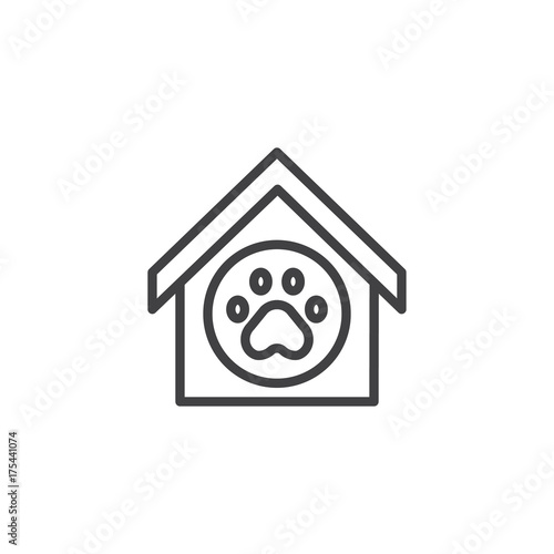 Pet shelter line icon, outline vector sign, linear style pictogram isolated on white. Doghouse symbol, logo illustration. Editable stroke
