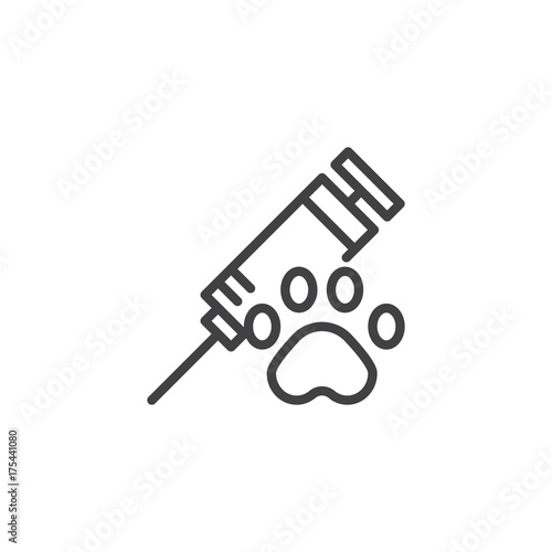 Syringe with injection for an animal line icon, outline vector sign, linear style pictogram isolated on white. Symbol, logo illustration. Editable stroke