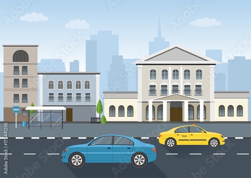 Urban landscape and city life. Vector illustration.