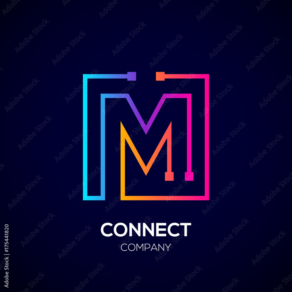 Letter M logo, Square shape, Colorful, Technology and digital abstract dot connection Letter M logo, Square shape, Colorful, Technology and digital abstract dot connection