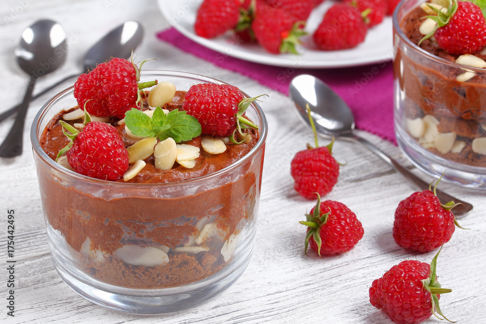 chocolate mousse in cup, top view chocolate mousse in cup, top view