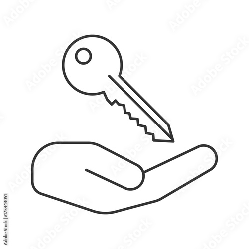 Open hand with key linear icon