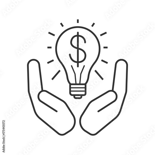 Open palms with light bulb and dollar sign linear icon