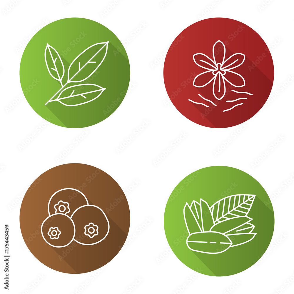Spices flat linear long shadow icons set Spices flat linear long shadow icons set