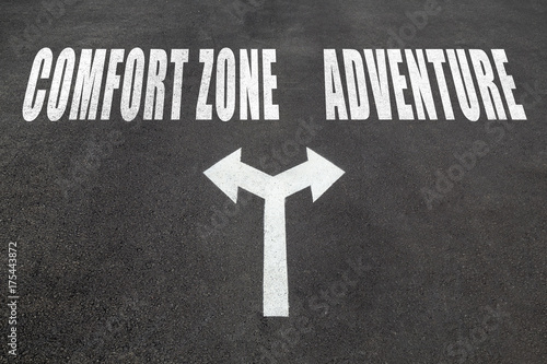 Comfort zone vs adventure choice concept