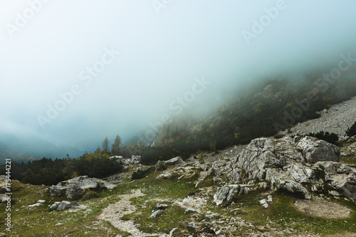 View from the mountain pass Vršič, located across the Julian Alps in Slovenia