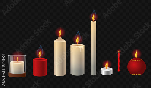 Burning candles - realistic vector isolated clip art set of objects