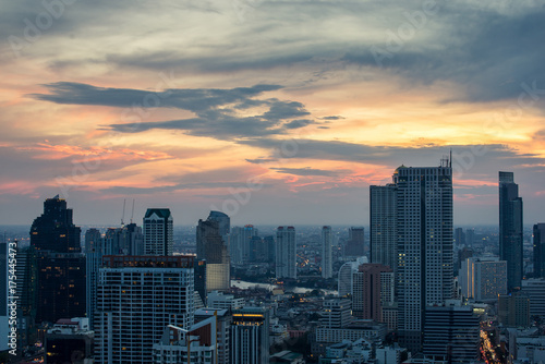 Bangkok city - beautiful twilight sunset long exposure light  cityscape at night    landscape Bangkok Thailand