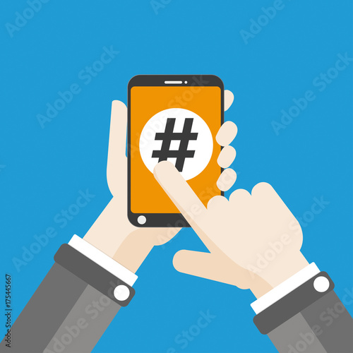 Hand Smartphone Hashtag Click Flat