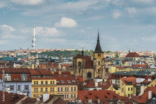 Aerial view of Prague with TV tower, Czech republic