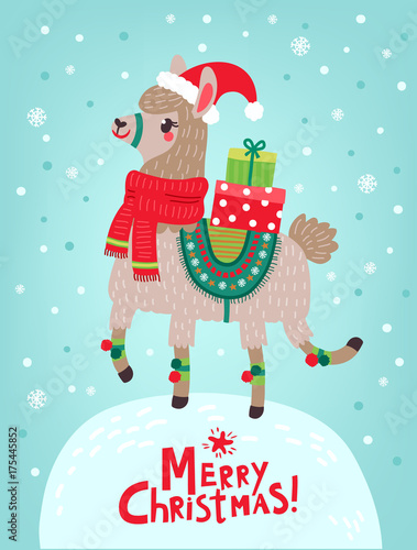 Christmas card with llama