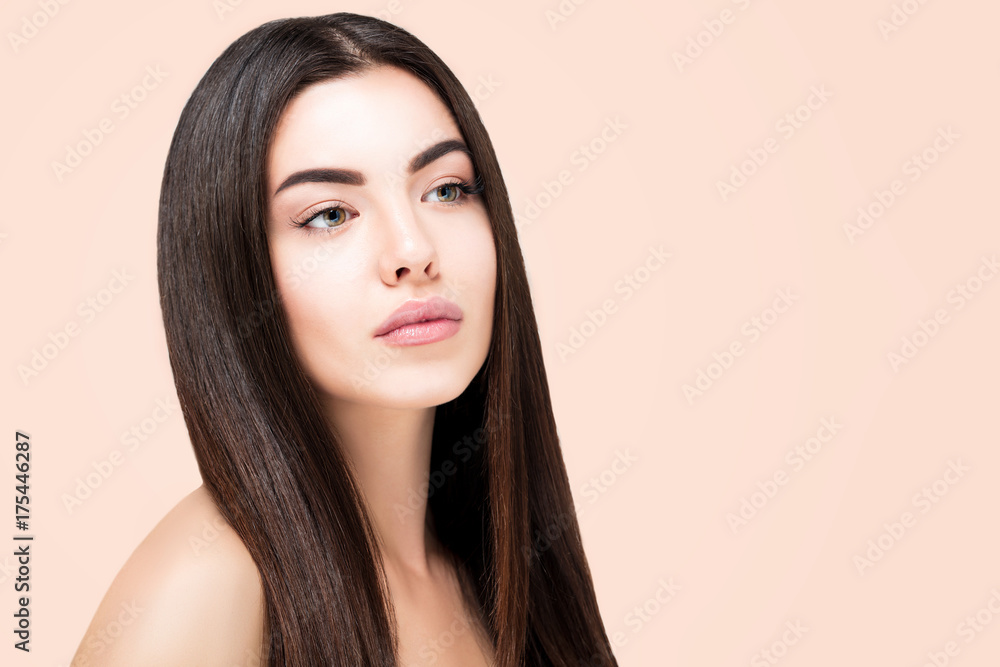 Naklejka premium Young adult, Spa girl beautiful portrait, fresh healthy skin, skincare and cosmetology concept, rejuvenation and treatment